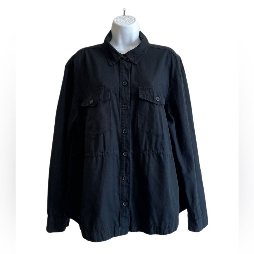 Lola River Button Front Cotton / Hemp Shirt Jacket _ Navy